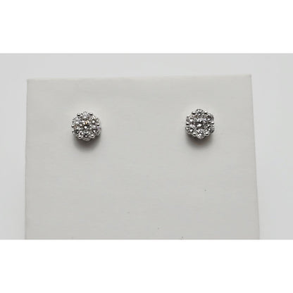 14K White Gold Round Cut Diamond Flower Stud Earrings