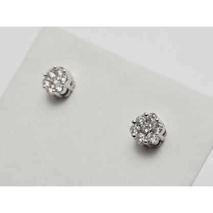 14K White Gold Round Cut Diamond Flower Stud Earrings