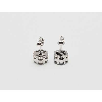 14K White Gold Round Cut Diamond Flower Stud Earrings