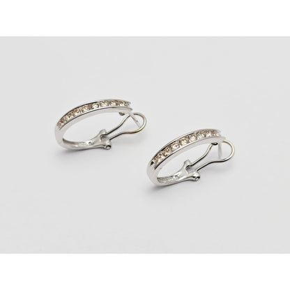 14K White Gold Round Cut Diamond French Clip Half Hoop Earrings