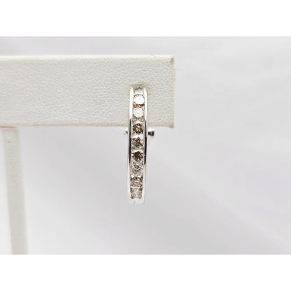 14K White Gold Round Cut Diamond French Clip Half Hoop Earrings