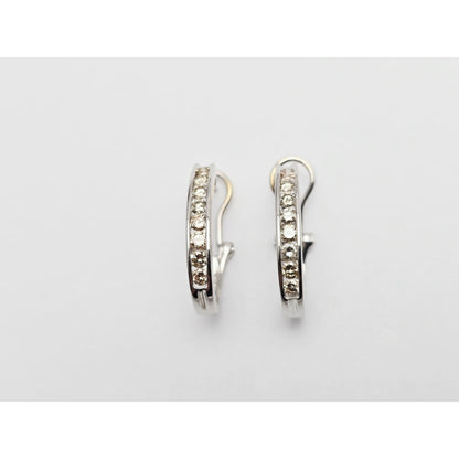 14K White Gold Round Cut Diamond French Clip Half Hoop Earrings