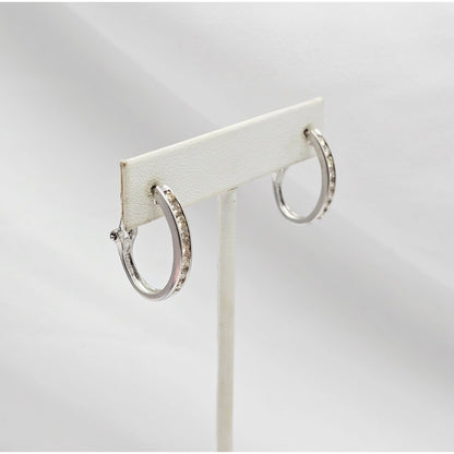 14K White Gold Round Cut Diamond French Clip Half Hoop Earrings