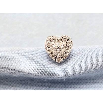 Single 10K White Gold Heart Shaped Round Cut Diamond Stud Earring