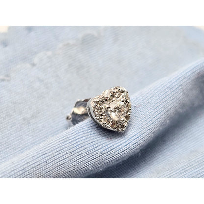 Single 10K White Gold Heart Shaped Round Cut Diamond Stud Earring