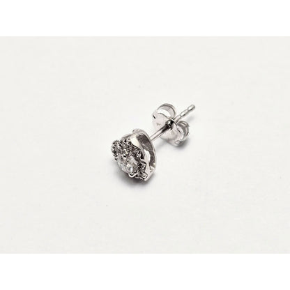 Single 10K White Gold Heart Shaped Round Cut Diamond Stud Earring