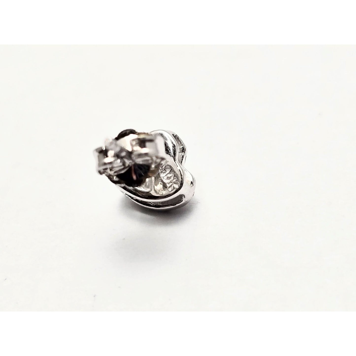 Single 10K White Gold Heart Shaped Round Cut Diamond Stud Earring