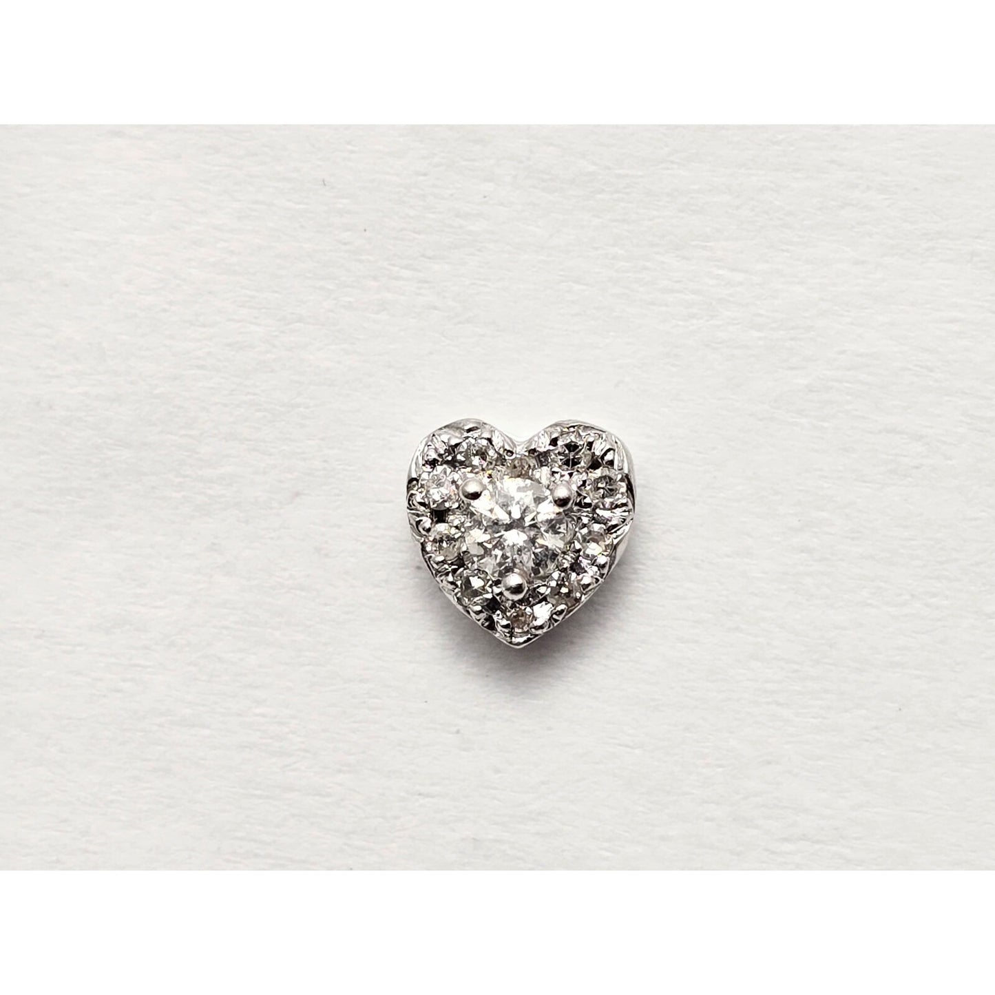 Single 10K White Gold Heart Shaped Round Cut Diamond Stud Earring
