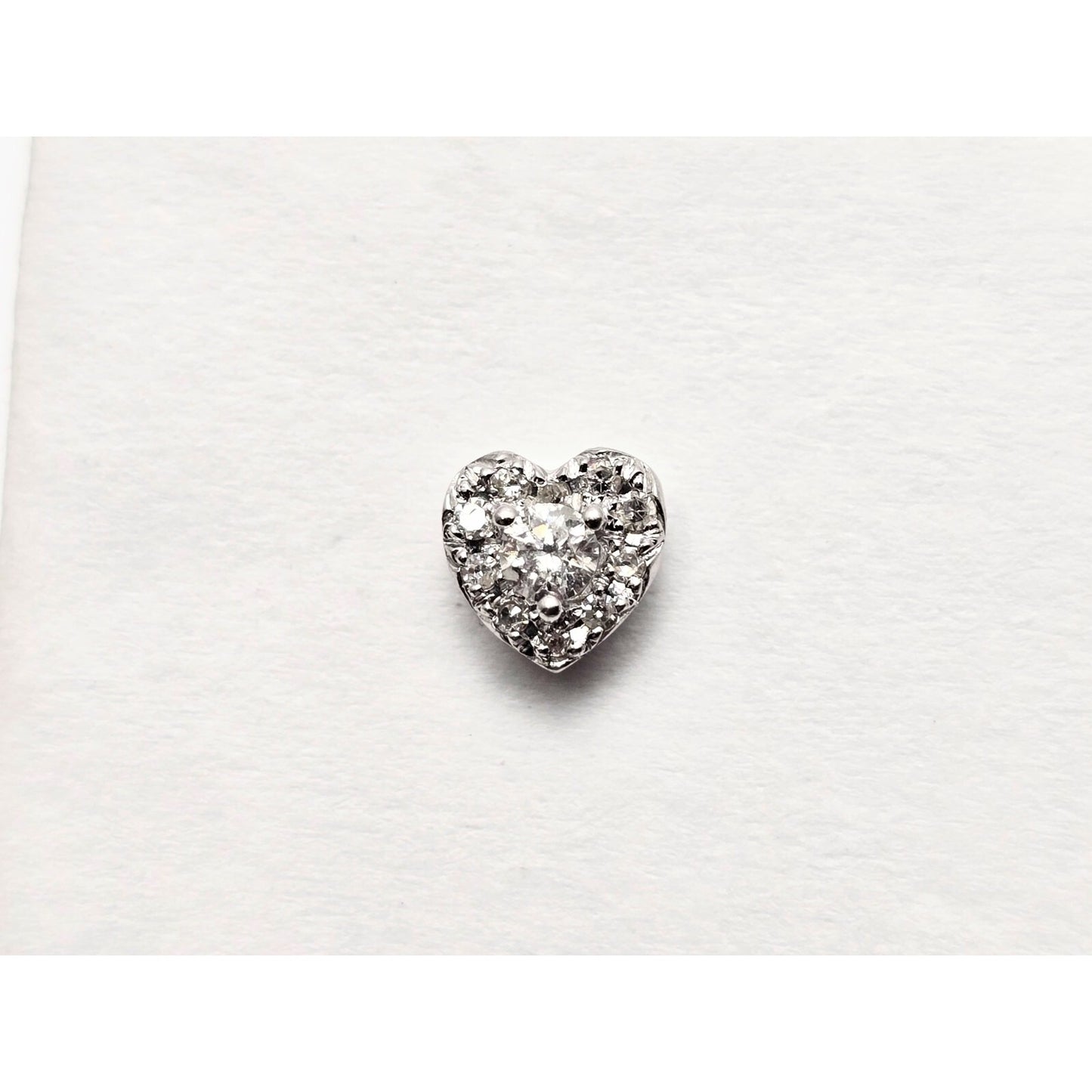 Single 10K White Gold Heart Shaped Round Cut Diamond Stud Earring