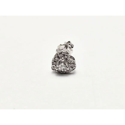 Single 10K White Gold Heart Shaped Round Cut Diamond Stud Earring