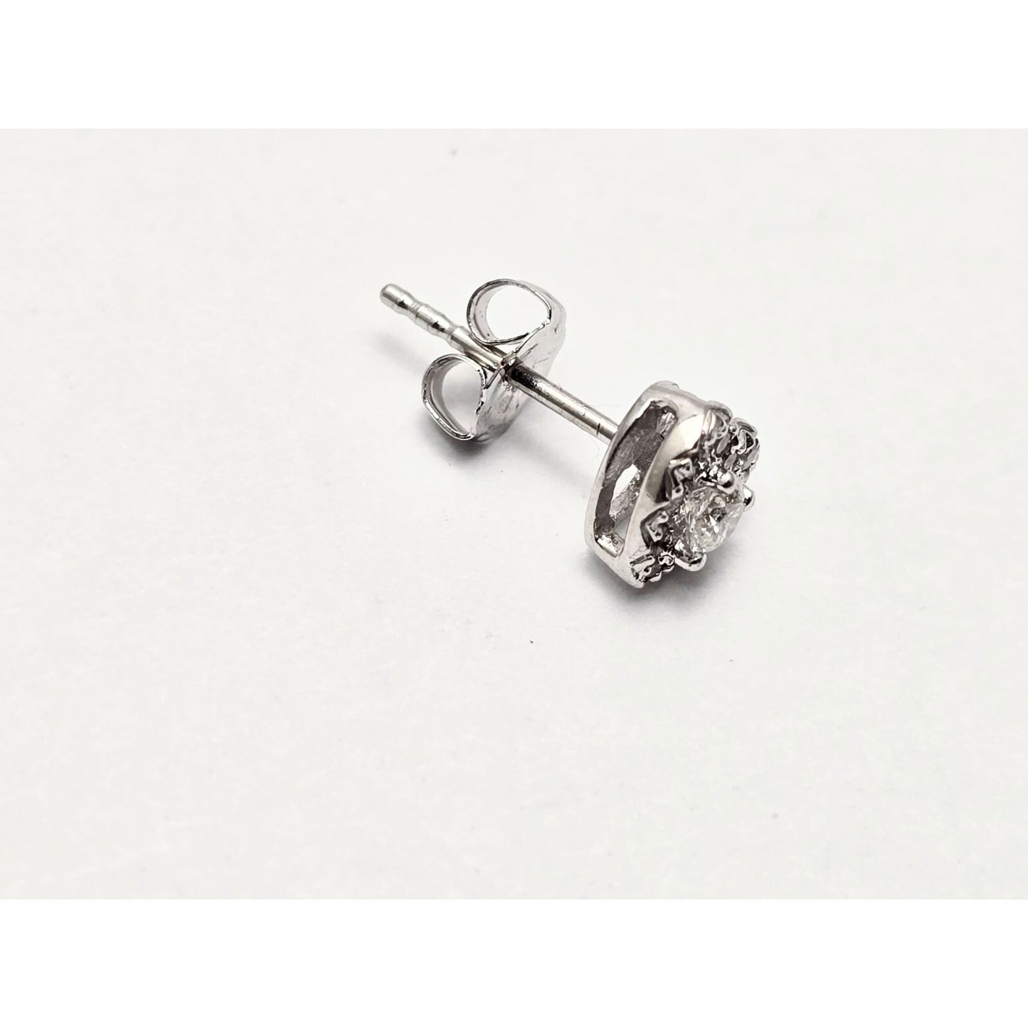 Single 10K White Gold Heart Shaped Round Cut Diamond Stud Earring