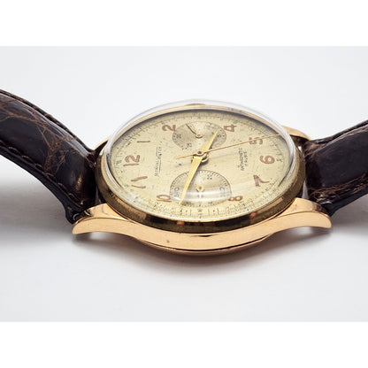 Vintage Monval 18K Rose Gold 37mm 17J Antimagnetic Chronograph Swiss Watch