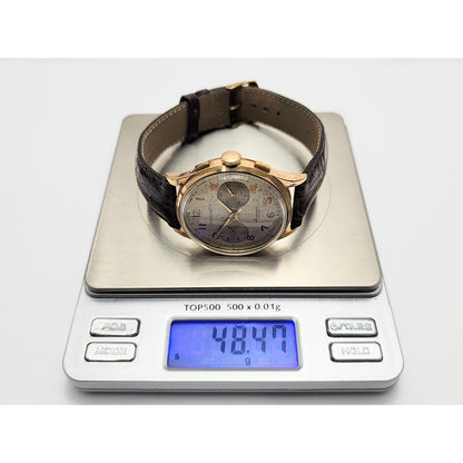 Vintage Monval 18K Rose Gold 37mm 17J Antimagnetic Chronograph Swiss Watch