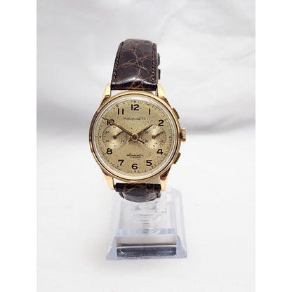 Vintage Monval 18K Rose Gold 37mm 17J Antimagnetic Chronograph Swiss Watch