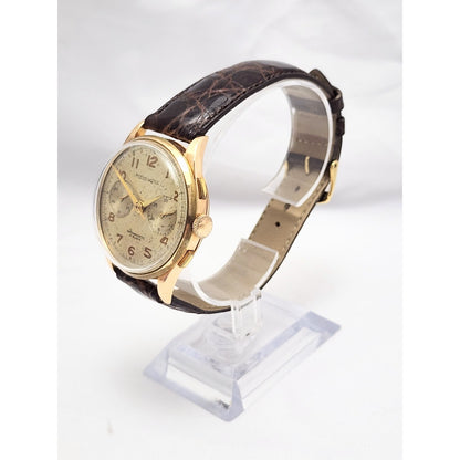 Vintage Monval 18K Rose Gold 37mm 17J Antimagnetic Chronograph Swiss Watch