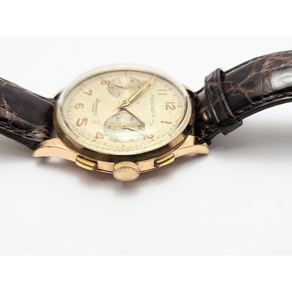 Vintage Monval 18K Rose Gold 37mm 17J Antimagnetic Chronograph Swiss Watch