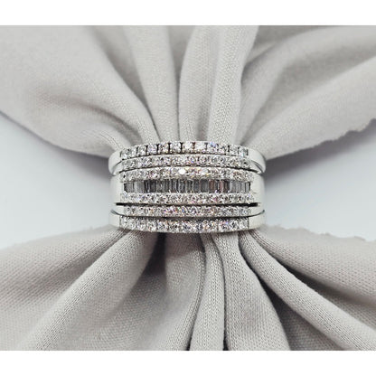 14K White Gold Multi Row Diamond Cluster Wide Band Ring