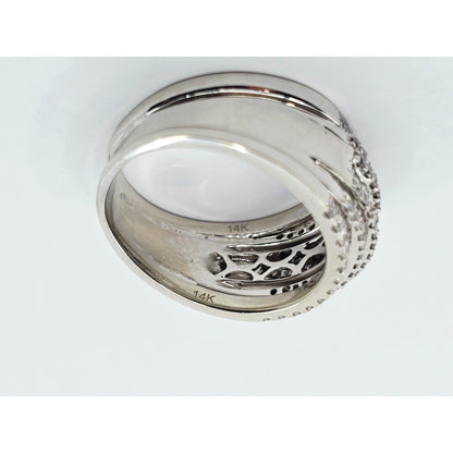 14K White Gold Multi Row Diamond Cluster Wide Band Ring