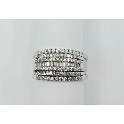 14K White Gold Multi Row Diamond Cluster Wide Band Ring