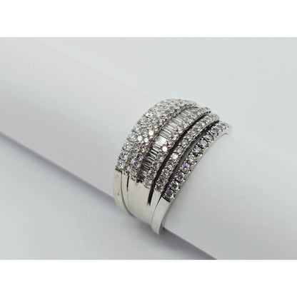 14K White Gold Multi Row Diamond Cluster Wide Band Ring