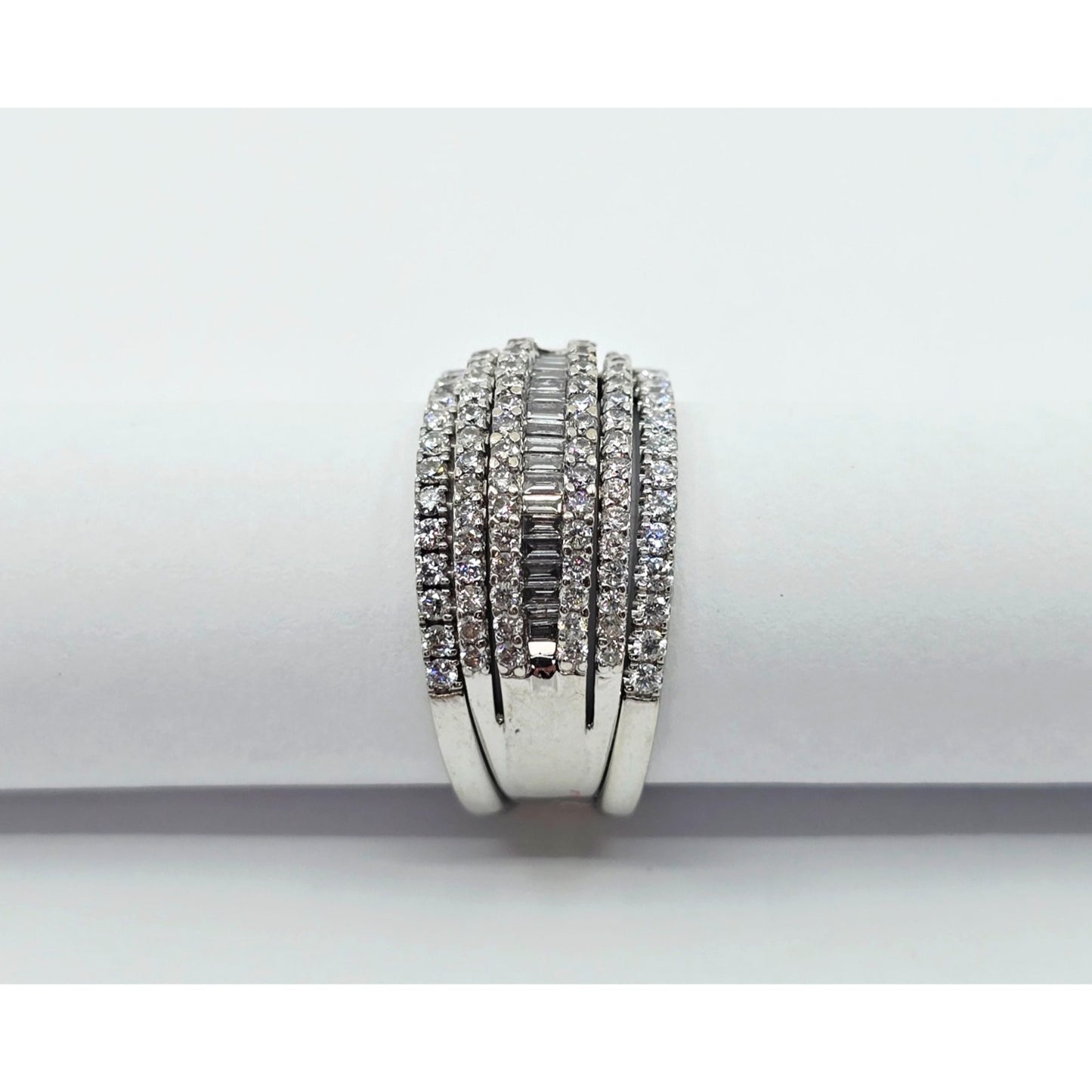 14K White Gold Multi Row Diamond Cluster Wide Band Ring