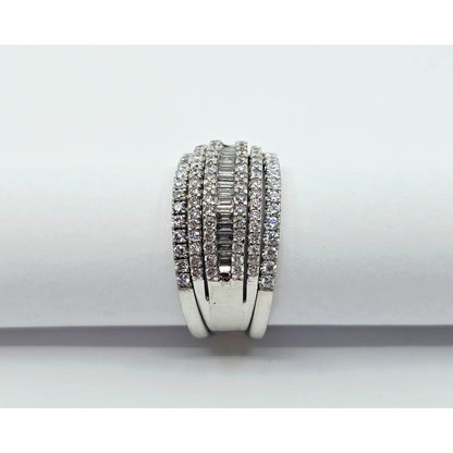14K White Gold Multi Row Diamond Cluster Wide Band Ring