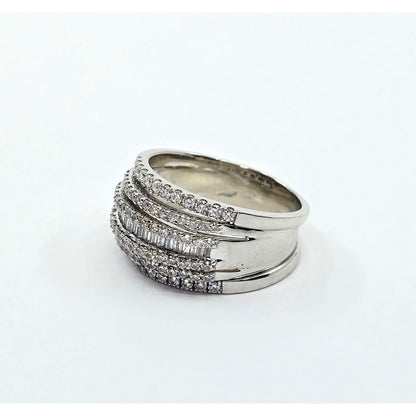 14K White Gold Multi Row Diamond Cluster Wide Band Ring