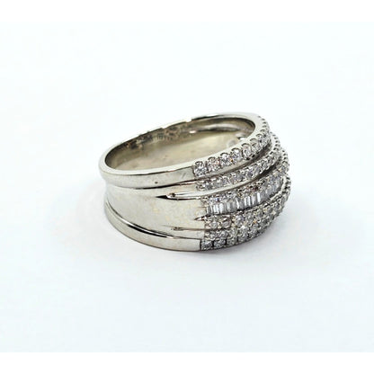 14K White Gold Multi Row Diamond Cluster Wide Band Ring