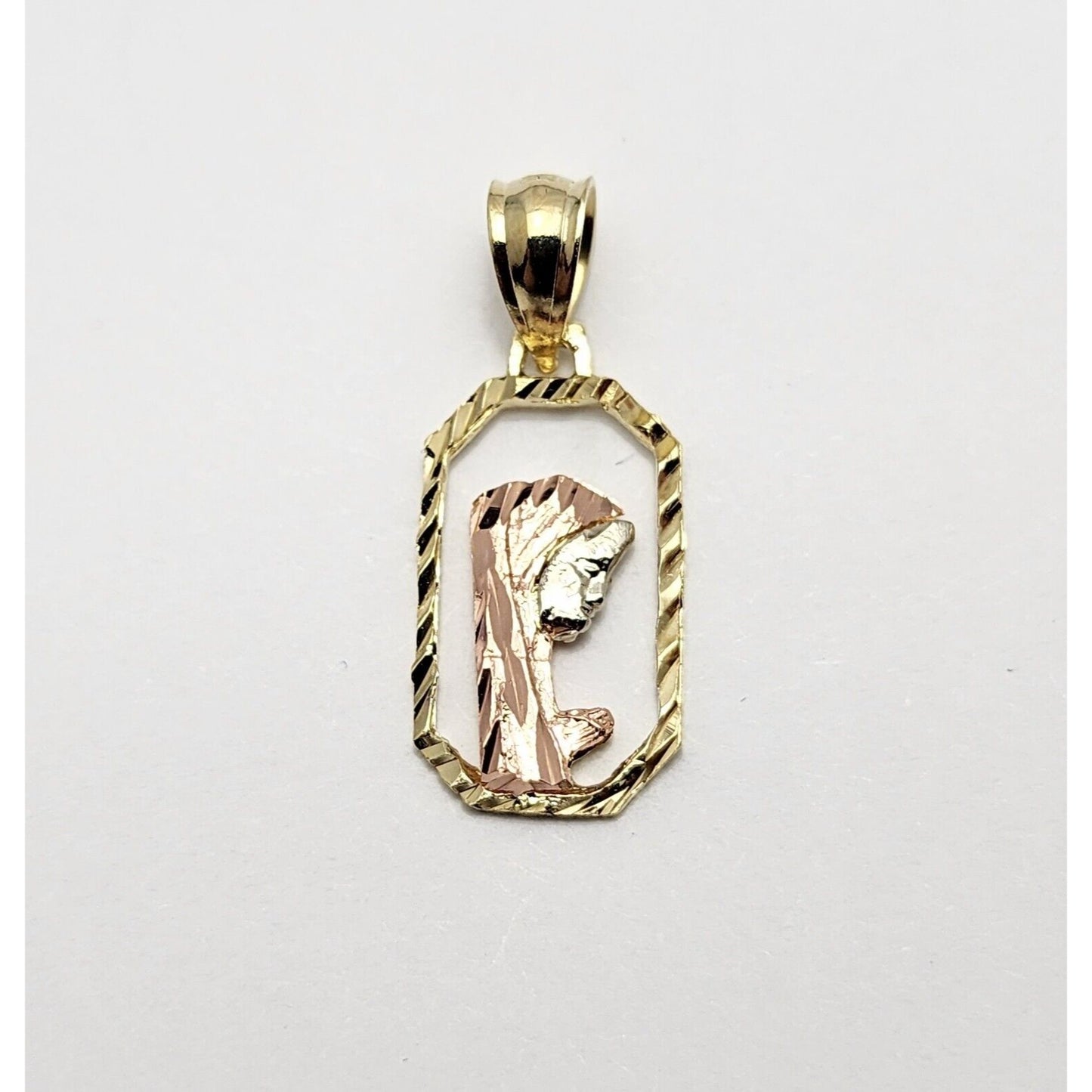 14K Tri Tone Gold Religious Saint Mary Praying Charm Pendant