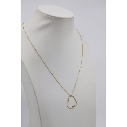 14K Yellow Gold Cursive Love Heart Charm Pendant Cable Link Chain Necklace