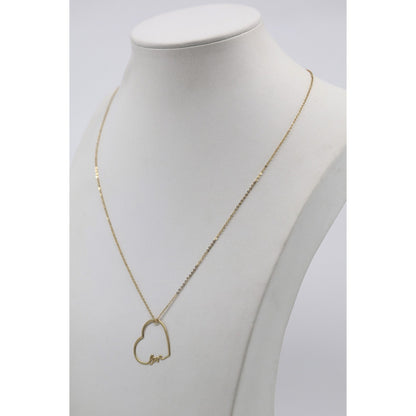 14K Yellow Gold Cursive Love Heart Charm Pendant Cable Link Chain Necklace