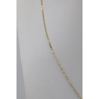 14K Yellow Gold Cursive Love Heart Charm Pendant Cable Link Chain Necklace