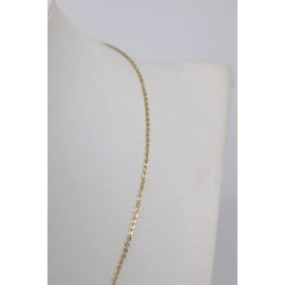 14K Yellow Gold Cursive Love Heart Charm Pendant Cable Link Chain Necklace