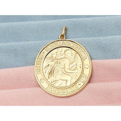 10K Yellow Gold Round Saint Christopher Charm Pendant