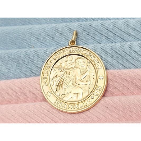 10K Yellow Gold Round Saint Christopher Charm Pendant