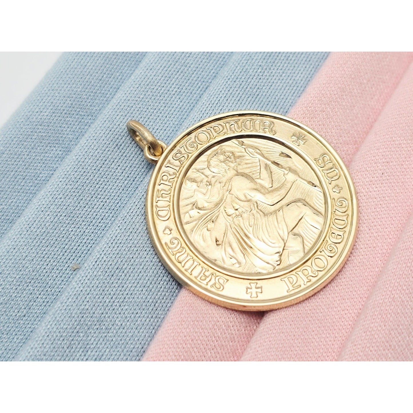 10K Yellow Gold Round Saint Christopher Charm Pendant