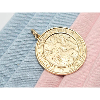 10K Yellow Gold Round Saint Christopher Charm Pendant