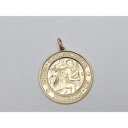 10K Yellow Gold Round Saint Christopher Charm Pendant