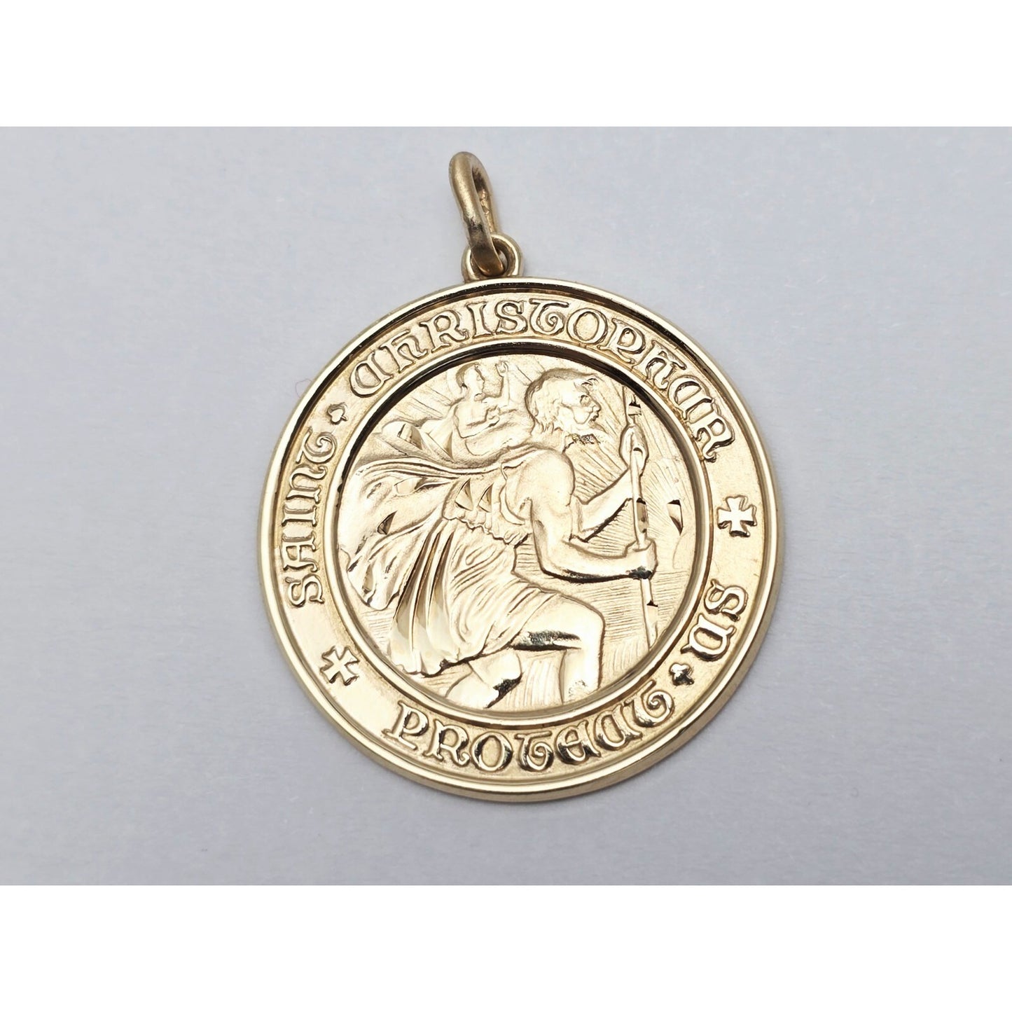 10K Yellow Gold Round Saint Christopher Charm Pendant