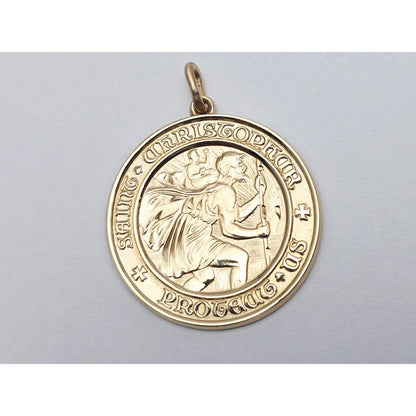 10K Yellow Gold Round Saint Christopher Charm Pendant