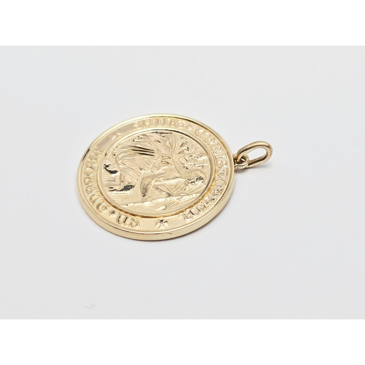 10K Yellow Gold Round Saint Christopher Charm Pendant