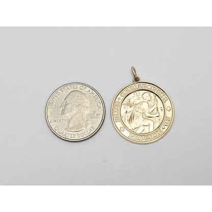 10K Yellow Gold Round Saint Christopher Charm Pendant