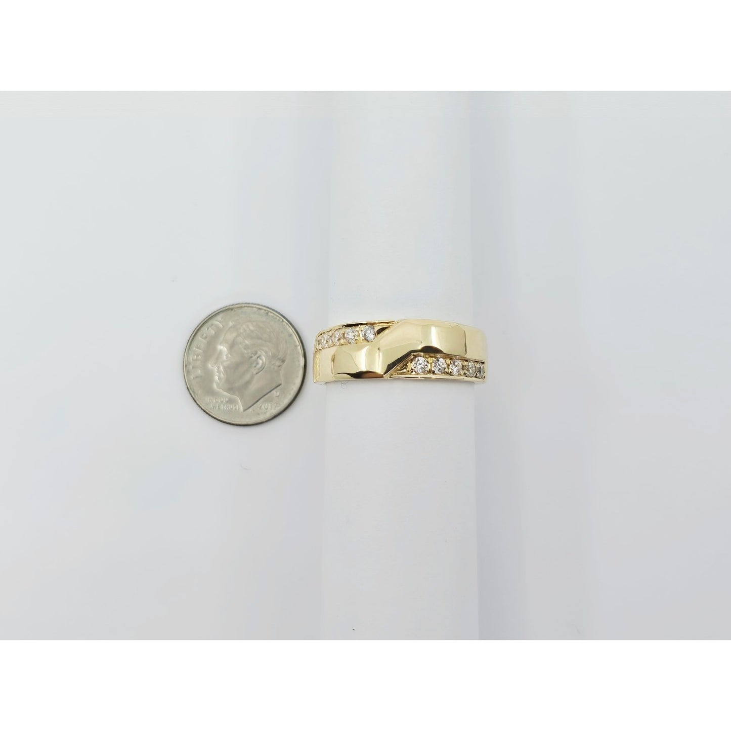 14K Yellow Gold Round CZ Wedding Band Ring