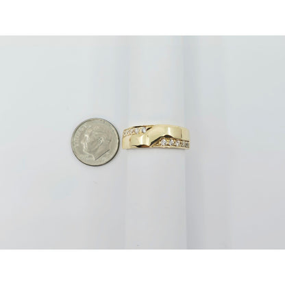 14K Yellow Gold Round CZ Wedding Band Ring