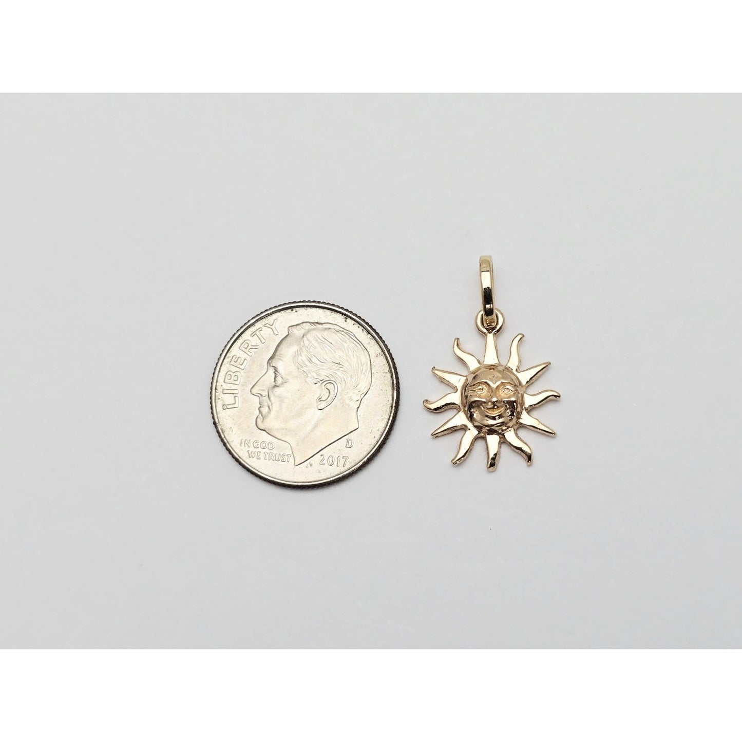Tiny 14K Yellow Gold St Lucia Smiling Sun Charm Pendant