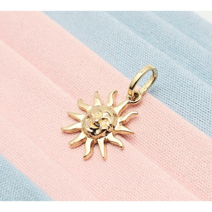 Tiny 14K Yellow Gold St Lucia Smiling Sun Charm Pendant