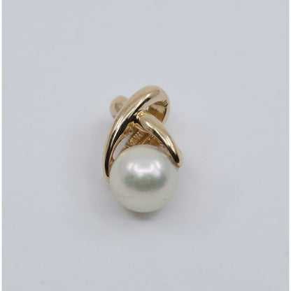 14K Yellow Gold Crossover Loop Design Pearl Charm Pendant