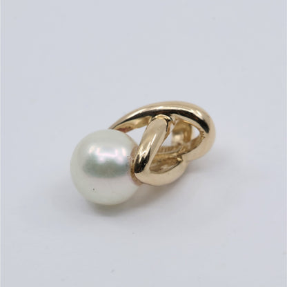 14K Yellow Gold Crossover Loop Design Pearl Charm Pendant