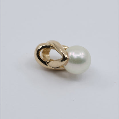 14K Yellow Gold Crossover Loop Design Pearl Charm Pendant