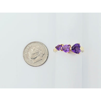 10K Yellow Gold Graduated Heart Shaped Amethyst Ring